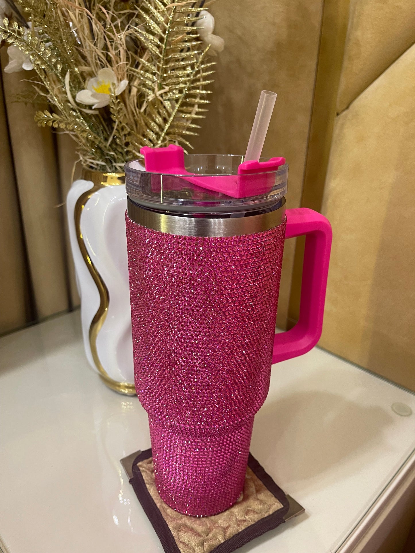 Rhinestone Tumbler 40z Dark Pink