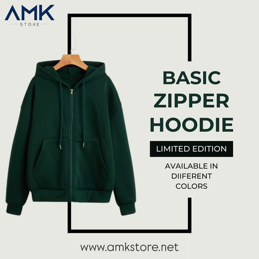 Basic Zipper Hoodie - Green
