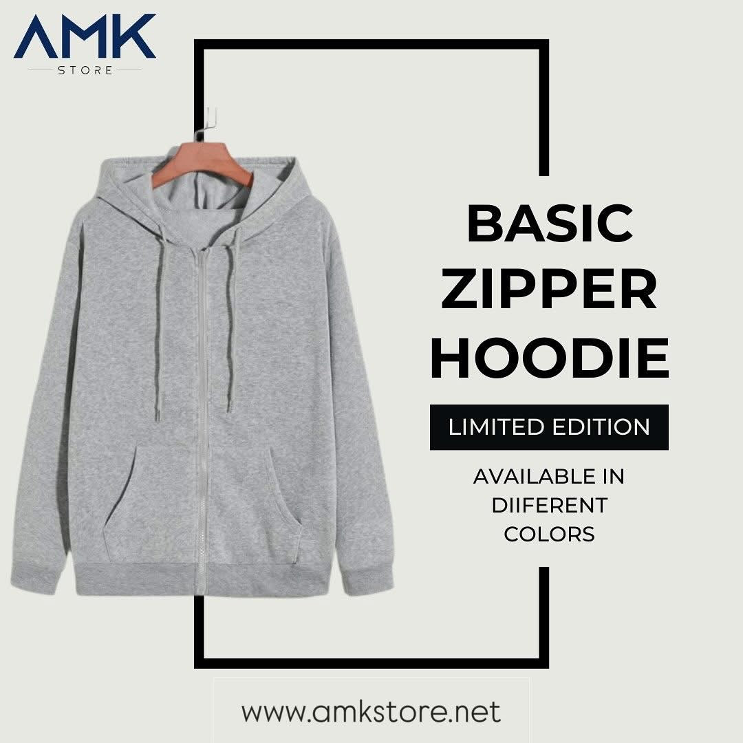 Basic Zipper Hoodie - Gray