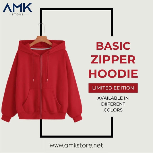 Basic Zipper Hoodie - Red