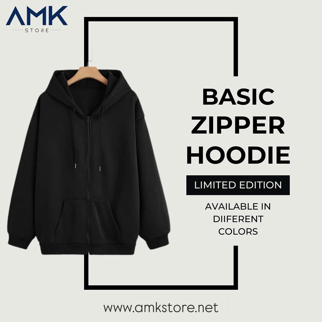 Basic Zipper Hoodie - Black