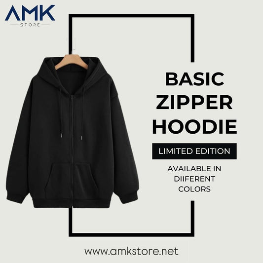 Basic Zipper Hoodie - Black