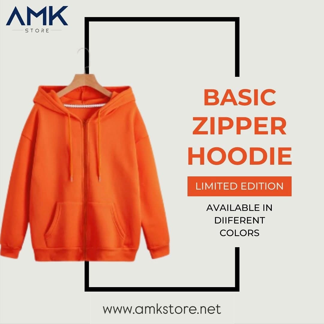 Basic Zipper Hoodie - Orange