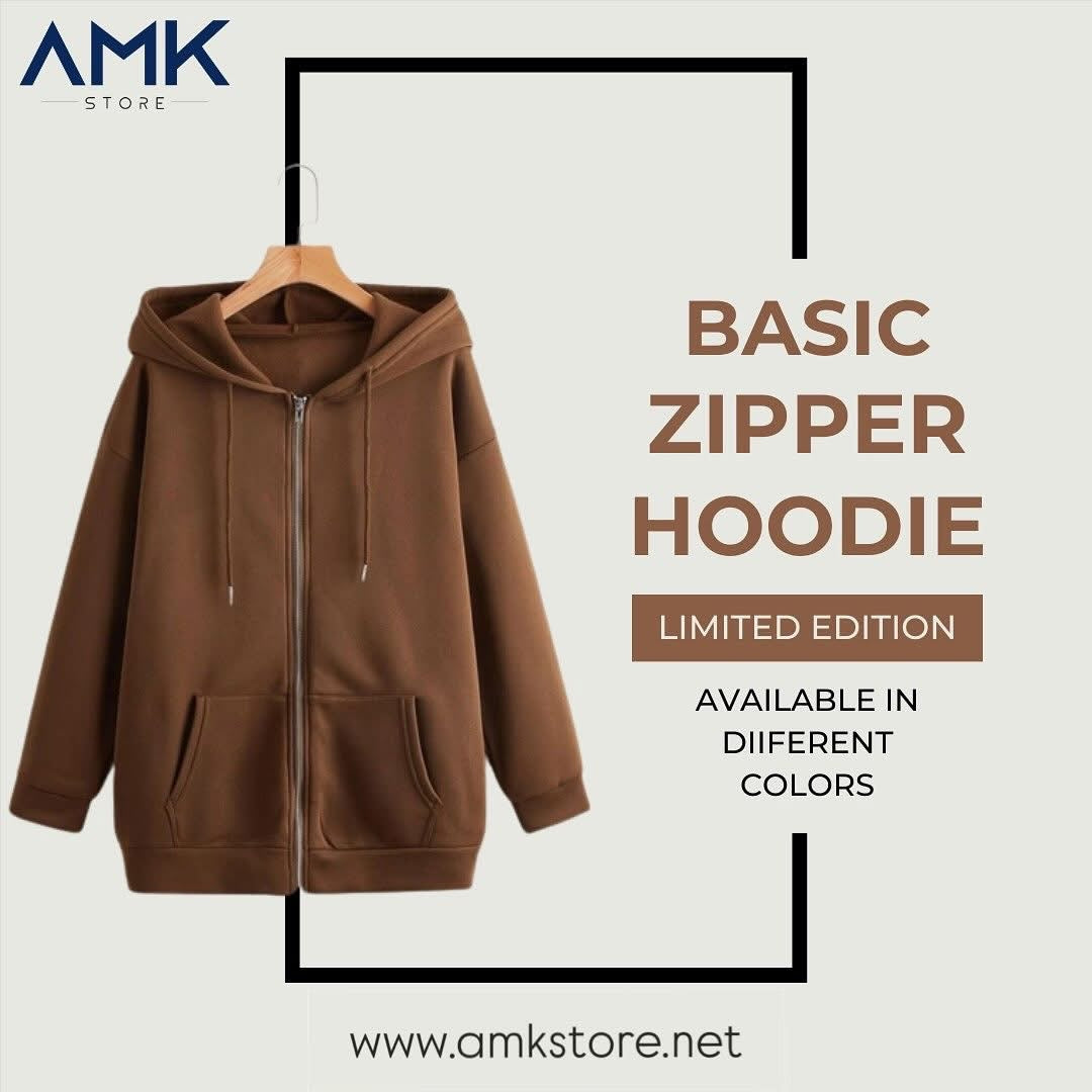 Basic Zipper Hoodie - Brown