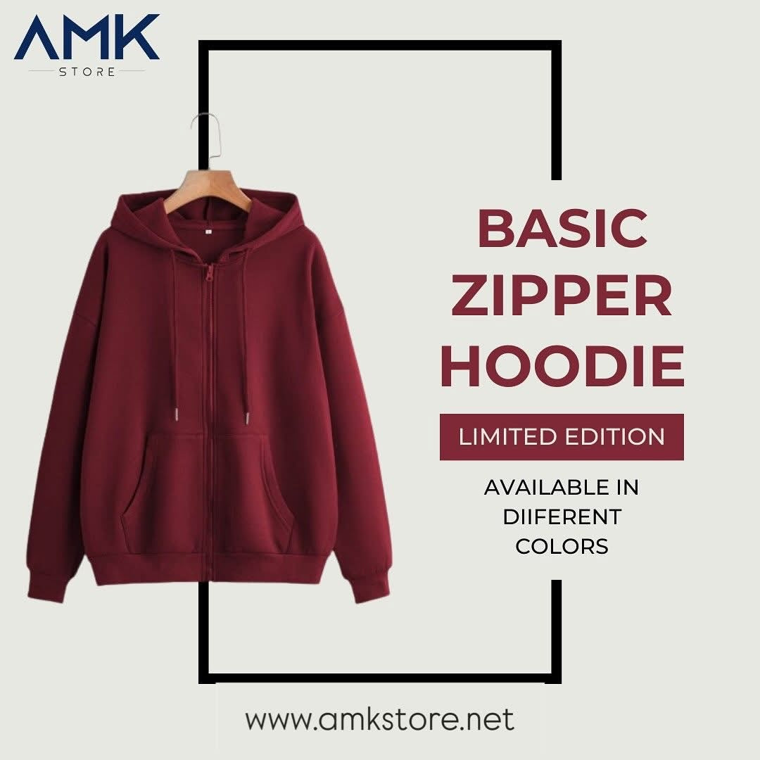 Basic Zipper Hoodie - Maroon