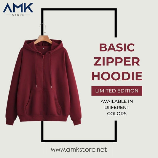 Basic Zipper Hoodie - Maroon